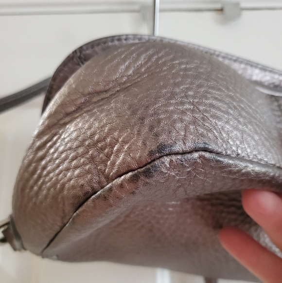 Cole Haan Metallic Gunmetal Pebbled Leather Shoulder Bag/ crossbody - Picture 6 of 16
